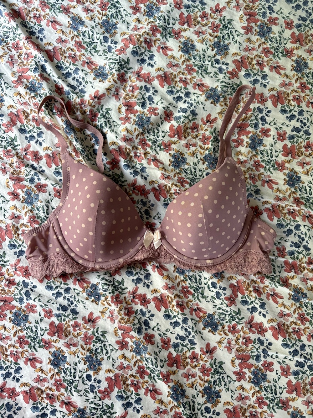 Adore Me Mauve Pink Polka Dot Lace Underwire Bra